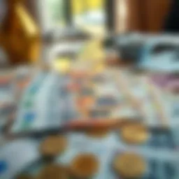 Denmark currency notes arranged on a table